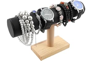 HOMEANDA Soporte de madera para pulseras, organizador de relojes, organizador de soporte de pulsera, organizador de soporte de joyería, soporte de pulsera para tienda, escaparate y hogar (negro-PU)