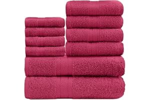 GC GAVENO CAVAILIA 10-Piece Towel Bale Set - Soft & Absorbent 450 GSM Bathroom Towels - Includes 2 Bath Towels, 4 Hand Towels, 4 Face Cloths - Premium Quality, Machine Washable - Deep Red
