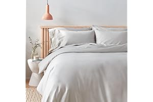 Amazon Aware 3 Unidad Juego de funda nórdica de satén 100 % algodón orgánico de 300 hilos, Gris, 260 x 220 cm, Sólido