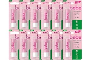 bebe Perlglanz Lippenpflege (12 x 4,9 g), Lippenpflegestift mit Rosenölextrakt & Sheabutter, verleiht den Lippen einen zartschimmernden Perlglanz