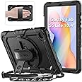 SEYMAC Case for Samsung Galaxy Tab S6 Lite 10.4 Inch 2024/2022/2020,Shockproof Case with 360 Rotating Stand/Hand Strap, [Shoulder Strap&Built-in Screen Protector] for Galaxy Tab S6 lite, Black