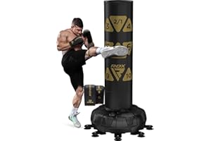 RDX Sacco da Boxe Terra, 6FT 180CM Pesante Pieno Professionale RONIN Sacco con Guantoni e Base, Maya Hide Pelle Piedistallo Adulti Free Standing Bag, Muay Thai Kick Boxing