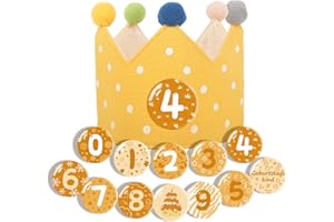 Ainvliya Happy Birthday Girlande Crown - Geburtstagskrone Musselin, Haarschmuck Kinder, Krone Geburtstag für Jungs Mädchen - Partyhütege und Auswechselbaren Zahlen von 0-9 für den Kindergeburtstag