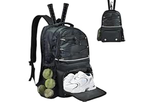 AUMTISC Sac à Dos de Tennis avec 2 Raquettes pour Homme et Femme, Sac à Dos avec Compartiment à Chaussures pour Raquette de Badminton, Squash, Padel et Accessoires