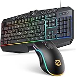 Gaming Tastatur mit Maus mit Kabel USB,Hiwings Ergonomische Tastatur Maus Set QWERTZ DEUTSCH mit Handballenauflage,19 Anti-Gh