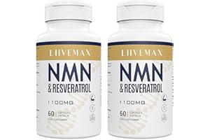 LIIVEMAX NAD+ & Trans-Resveratrol Complex 1100mg | Anti-Aging Antioxidant Supplement | Enhanced with Black Pepper Extract for Superior Absorption (60 Count, (Pack of 2))