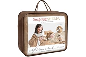 Snug Rug Sherpa miękki koc ze sztucznego zamszu z rękawami, oryginalne koce z rękawami, super miękki, luksusowy, 270 g/m², miękki materiał, ponadwymiarowe, kieszeń dla dorosłych, rozmiar brązowy