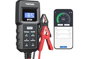 TOPDON BT20 Tester akumulatora samochodowego 12 V, tester akumulatora samochodowego z monitorowaniem napięcia w czasie rzeczywistym, testem rozruchu, test ładowania, raport z testów