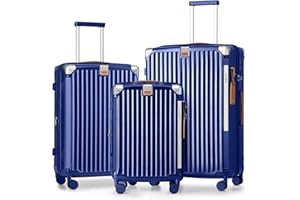 Joyway 3 Piezas Juego de Maletas, Trolley de Viaje Rígidas en ABS+PP, Ampliable un 25% con 4 Ruedas Dobles Giratorias, Cerradura TSA y Portavasos Ideal para Viajes Familia, Viajes Largos