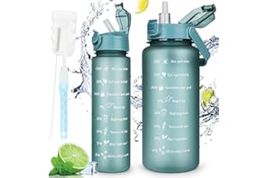 AOHAN 2 Pcs Water Bottle 2l + 750ml, Motivational Water Bottle BPA Free, Sports Water Bottle with Time Markings Leak-proof Drinking Bottle for School, Office, Hiking, Fitness (Green)