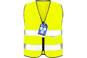 ‎EAZY CASE EAZY CASE Reflektorweste für Kinder, Sicherheitsweste, Reißverschluss-Warnweste mit Reflektoren, atmungsaktiv, Reflektierend, zur Erhöhung der Sichtbarkeit im Straßenverkehr, M, Gelb