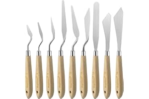 AOKBEAN 9pcs Paint Palette Knife Art Craft Large Pallet Spatula Tool Set for Oil, Acrylic Pouring, Small Canvas Spray Painting, Watercolour Professional Artists Accessories Kid Set with Black Wooden Handle