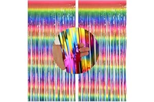CC wonderland zone 2 Stück Bunt Lametta Vorhänge -Regenbogen Metallische Folienvorhänge (1m x 2m) Tinsel Curtain für Party Deko