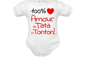 CORREDINO NEONATO body nouveau-né blanc phrase 100% amour de tata et tonton en pur coton manches courtes (tata-tonton-w-mm 3 mois)