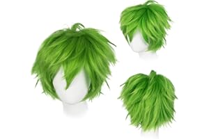 ‎GAIRYAN Gairyan Perücke Grün Kurze Anime Perücke Cosplay Wig Perücke Damen Herren kinder Unisex Synthetische Gerade Perücken Halloween Kostüm Perücke Karneval