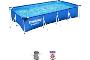 Bestway FAC56424 Piscine Splash Frame Pool + FAC5700.0L, Bleu, 400x211x81 cm