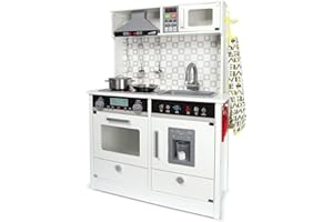 Leomark White MODERN Spielküche aus Holz - Weiße Farbe - Kinderküche mit Zubehör, Holzküche, Funktionale Bunte Spielzeug, für Mädchen und Jungen, Höhe: 94 cm