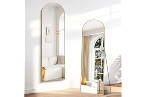 Weare Home Espejo de Cuerpo Entero, 150 x 40 cm Espejo de Pie Cuerpo Entero Curvado, Espejo Cuerpo Entero Espejo de Pared con Marco de Aleación de Aluminio y Soporte para Sala Dormitorio(Dorado)