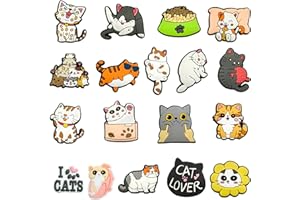 Marjoramy Pack of 18 Cute Shoe Decoration, Clog Shoe Decoration, DIY Crocs Badges, DIY Shoe Badges, Cartoon Shoe Badges, Croc Charms for Sandals, Bags (Cats)