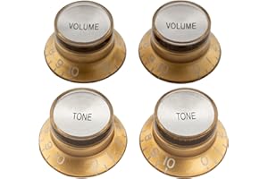 Musiclily Pro Metrische Gitarre Knöpfe Potiknöpfe Top Hat Bell Knobs 2 Volume 2 Tone Set für Epiphone LP SG Style E-Gitarre, Gold mit Silber Metalleinlage