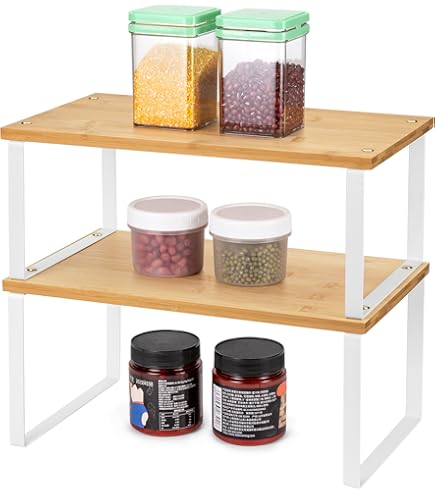 Organizzatore Legno Per Cucina - 2 Ripiani Impilabili, Per Spezie E Accessori