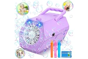 PIEKIDSFUN Bubble Machine, Bubble Machine for Kids 15000+ Bubbles Per Minute with 2 Speeds Portable Bubble Blower Operated by Plugin or Batteries Bubbles Toy for Outdoor Yard Wedding Birthday Pool Party(PURPLE)