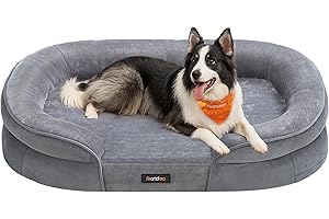 Feandrea Panier pour Chien de Taille Grande, 91 x 68 x 18 cm, Orthopédique, Mousse Alvéolée, Doublure Hydrofuge, Bords Surélevés, Housse Amovible et Lavable, Antidérapant, Gris Clair PGW282G01
