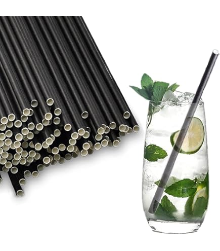 Pailles Noires 20cm 1500 Pailles En Papier Biodégradables 20cm - Noir - 5mm - Pour Fêtes Et Cocktails Paille Plastique