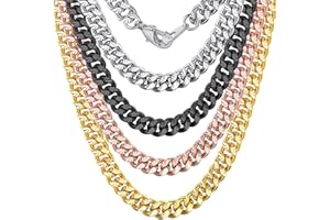 ChainsHouse-Chaîne cubaine de Miami-Hip Hop Style-Largeur 7MM-Blanc/Noir/Or/Or Rose-Collier pour Unisex-Alliage de cuivre