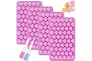 YXHZVON 4 stampi a forma di cuore in silicone, 2 contagocce, 55 stampi simpatichi riutilizzabili per caramelle fai da te, cioccolato (rosa + blu)