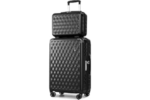 Sea choice Valise Cabine Lot de 2 Ensemble de Bagages avec Vanity Case Rigide Legere pour Bagage à Main ABS+PC à 8 Roues Sets de Bagages 55cm avec Fermeture éclair et Serrure TSA,Noir