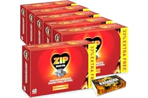 Packs of 40 Zip High Performance Energy Block Firelighters Powerful Reliable & Long Burning for Open Fires Stoves BBQs & KasaBona Safety Matches (6 X 40 Cubes)