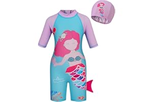 Berich Swimming Costume Girls One Piece Swimsuit Kids Cartoon Swimming Suit Girls Swimwear with Cap