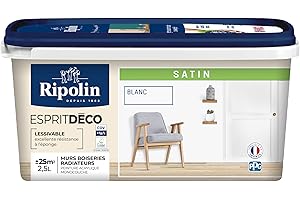RIPOLIN - Peinture Intérieure Multi-Supports – Murs, Boiseries & Radiateurs – Ultra-Couvrante – Lessivable – Application Facile – Ecolabel - Satin - 2,5L - Blanc