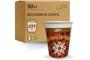 GREEN FAS 50 Bicchieri carta 237 ml - 8 oz, adatti come Bicchieri Acqua, Thè, Bicchieri Cappuccino Asporto, Bicchieri Usa e Getta