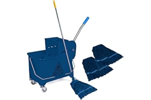 Curvaso 20L Industrial Mop and Bucket Set with Wringer | Kentucky Heavy Duty Commercial Floor Cleaning for Home Kitchen Office School Restaurant | Blue