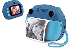 LISCIANIGIOCHI Lisciani – aparat natychmiastowy DISNEY Stitch – przechwytywanie, drukowanie i udostępnianie dla dzieci w wieku od 6 miesięcy – funkcja selfie i wideo – zawiera 3 rolki na 180 zdjęć, pasek i