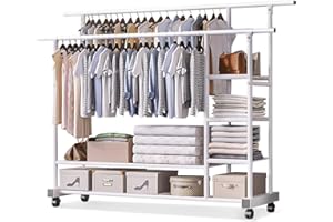 MONKLE - Appendiabiti da terra, Appendiabiti con ruote,stand appendiabiti(Bianco)