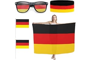 XIQUNW EM 2025 Fanartikel Deutschland Fahne, Deutschland Flagge 90x150cm, Deutschland Haarreifen Haarreif, Lustige Brille, Mini Handgehaltene Flaggen, 4-Teilig, für Fußballpartys Europameisterschaft Deko