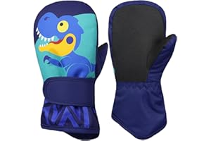 QKURT Guanti da Sci per Bambini di 1-6 Anni, Guanti da Neve Caldi Invernali, Guanti Antivento per Snowboard e Pattinaggio, Guanti per Ragazze e Ragazzi