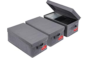 NUSWOR Upgrades DVD Storage Box - Perfect DVD Case Storage Solution, Stackable DVD Organizer with Lid, 3Pack DVD Holder 15.75 x 8.1 x 6.1 inches - Holds 75 DVDs - Grey