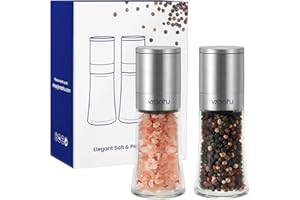 Vzaahu Small Salt and Pepper Grinders 2 Set with Ceramic Core Cinnamon,Adjustable Coarseness,Color Silver,Portable,Refillable Spice Mills,Home Kitchen Birthday,Housewarming Gifts
