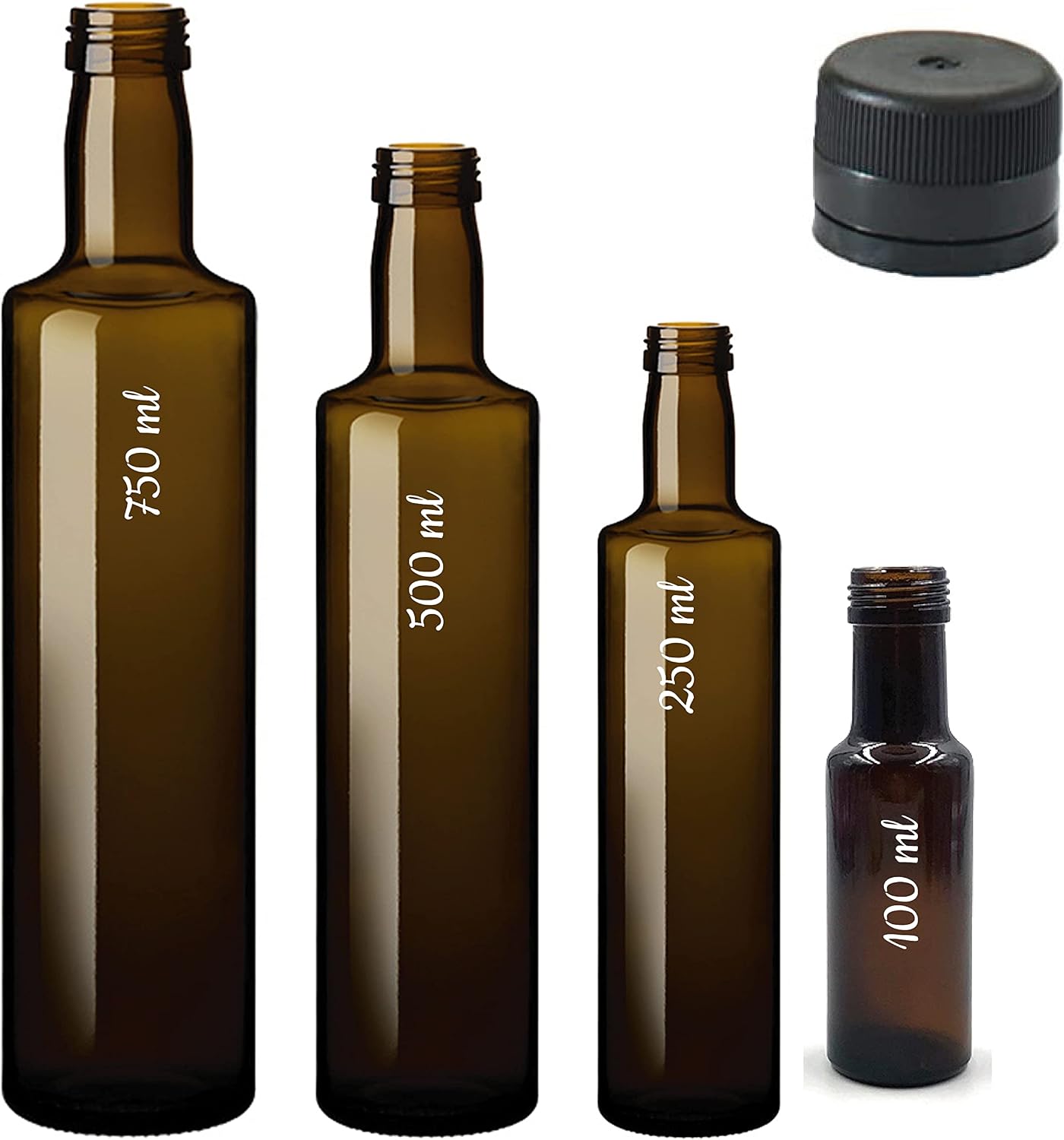 Botellas vacías "ESENCIA ANDALUSI", botella de vino, botella de licor, botella de aceite, botella de cerveza, vidrio, tapón, botella de vidrio. Doric 750 ml, 500 ml, 250 ml y 100 ml (750 ml-6 piezas)