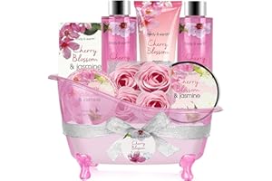 ‎BODY & EARTH BODY & EARTH Geschenke für Frauen 8 tlg, Kirschblüten und Jasmin Duft, Schaumbad, Duschgel, Badesalz, Bodylotion, SPA Geburtstagsgeschenk für Frauen, Geschenke für Mama, Freundin, Weihnachtsgeschenke