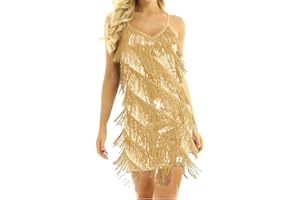 Mufeng Womens Latin Tango Dance Dress Sparkling Sequins Fringe Tassel Camisole Party Dress