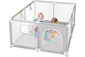 SINBIDE Parc Bébé Parc De Jeux Bébé Démontable Lavable Avec 30pcs Boules Plastiques 2 bandes Centre d'activités pour Enfants Grand Parc Adapté Intérieur Extérieur avec Grille de Protection (120 * 120 Gris)