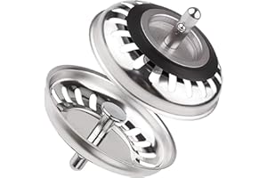 AONAT Paquete de 2 tapones coladores de fregadero de cocina, tapón de repuesto de acero inoxidable para atrapador de alimentos/pelo, diámetro del agujero del fregadero del Reino Unido 80 mm