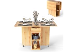 GIANTEX składać kuchenny stolik do jadalni, mały, mobilny, z 2 kulkami, szufladą i półkami