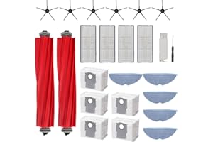 ‎GGISUI Zubehörset für Roborock S7 MaxV Ultra/ S7 Pro Ultra,5*Staubbeutel 2*Main Rollbürste 6*Seitenbürsten 4*Filter 5*Mopp Wischtücher, 1 Bürstenreinigungswerkzeug,Saugroboter Ersatzteile Zubehör