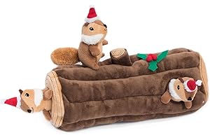 ZIPPYPAWS Zippy Paws ZP676 Holiday Zippy Burrow Yule Log zabawka dla psa, interaktywna pluszowa gra w chowanego z piszczącymi zabawkami, 300 g